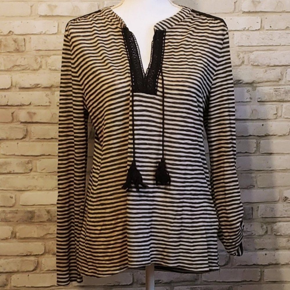 W5 Blue and white striped long sleeve top - size medium